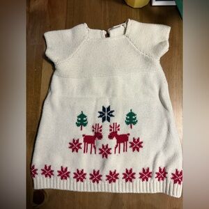 Hanna Andersson White Sweater Dress with Red and Green Holiday Print 12-18 mos